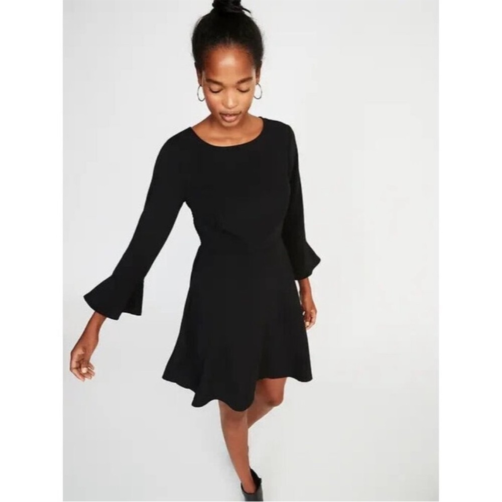 Old Navy Black Fit & Flare Bell Sleeve Dress